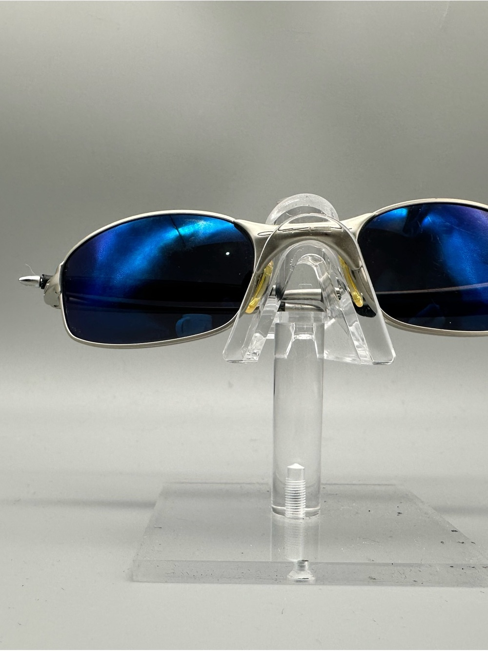 Oakley A Wire Sunglasses Silver Metal Frame Blue Mirror Lens Vintage
